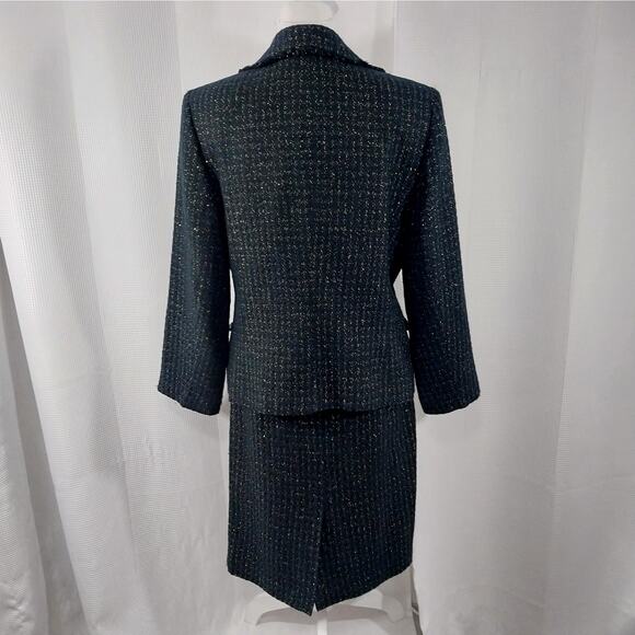 NWOT! KASPER! BLACK & SILVER METALLIC PLAID NUBBY FINISH SKIRT SUIT SET! SZ 14 - Picture 8 of 13